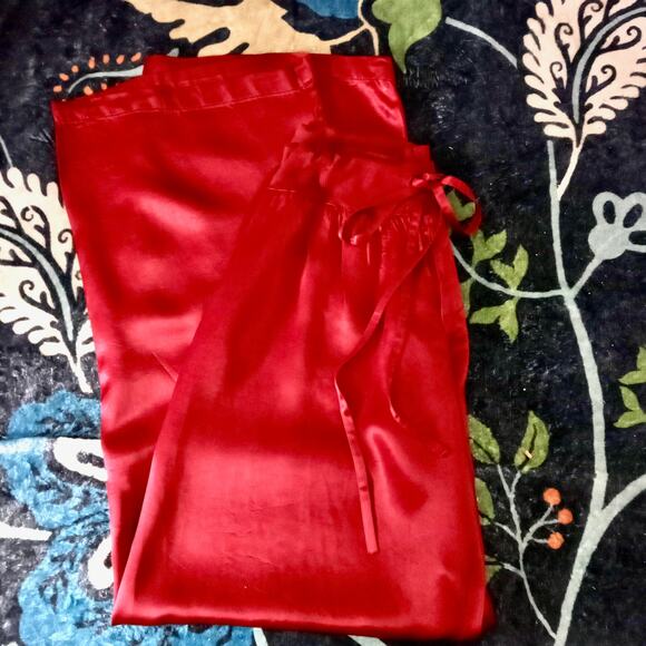 PJ Harlow Red Satin Lounge Pants Jolie SZ XS Ribbed Drawstring Straight Leg - Picture 9 of 9